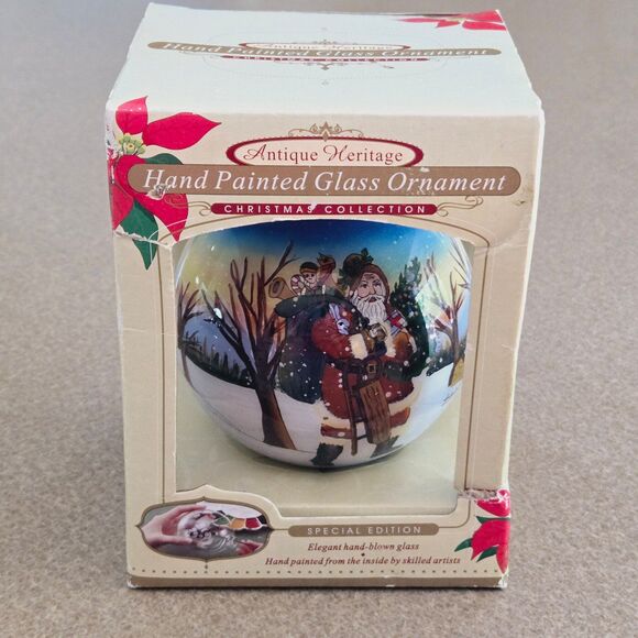 Antique Heritage Hand Painted Glass Ornament Christmas Collection 4" Ball - Picture 1 of 12